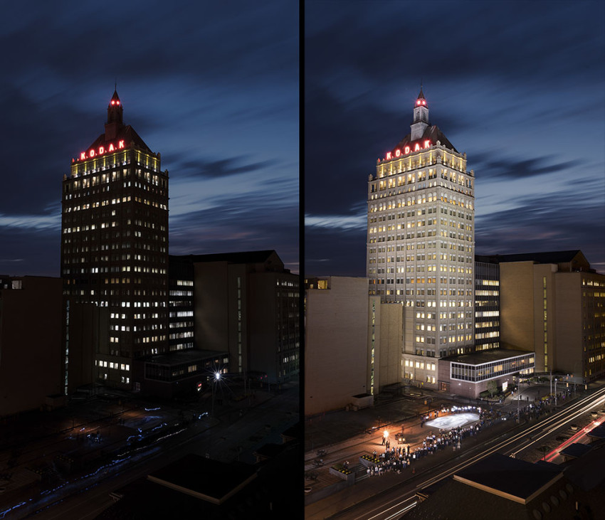 Kodak Tower belicht door 2800 flitsers