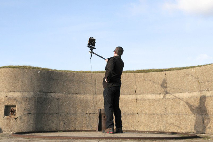 Selfiestick voor een 4×5" camera